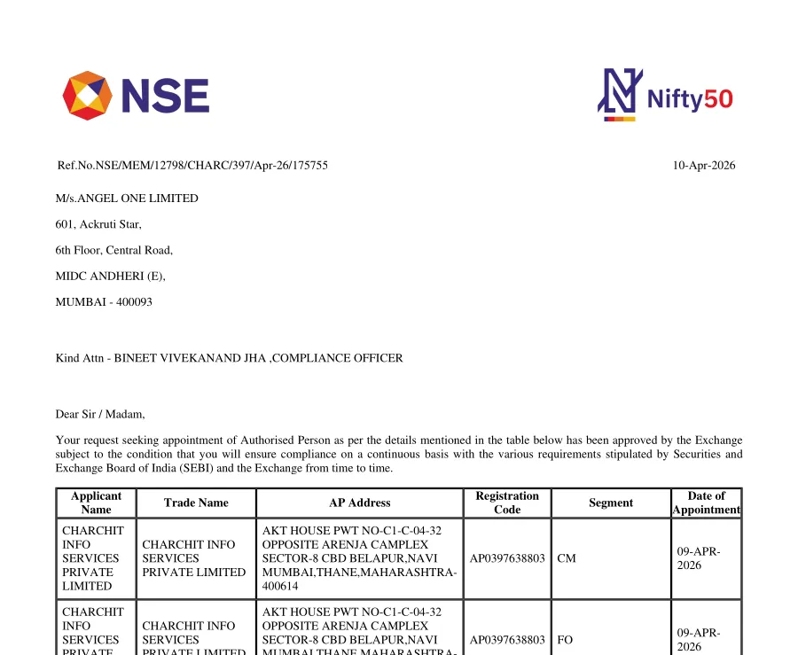 First page of the NSE Authorized Person Approval